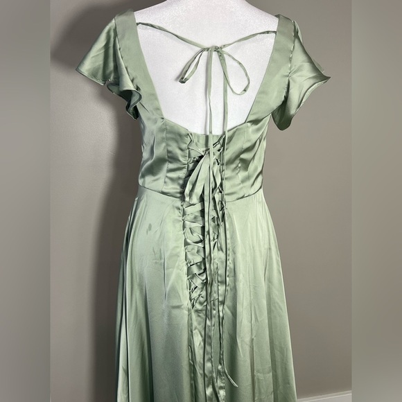 NWT Elegant 8 sage Green Evening Gown lace up back slit bridesmaids formal - Picture 3 of 9